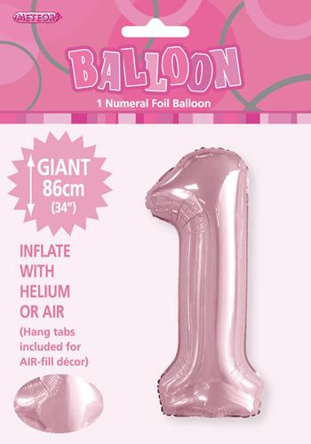 Giant Light Pink Number 1 86cm 34” Foil Balloon